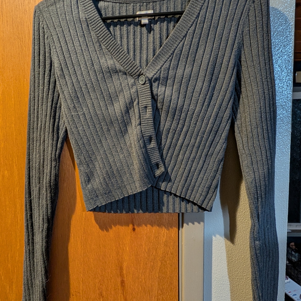 Aerie Charcoal Ribbed Knit Cardigan